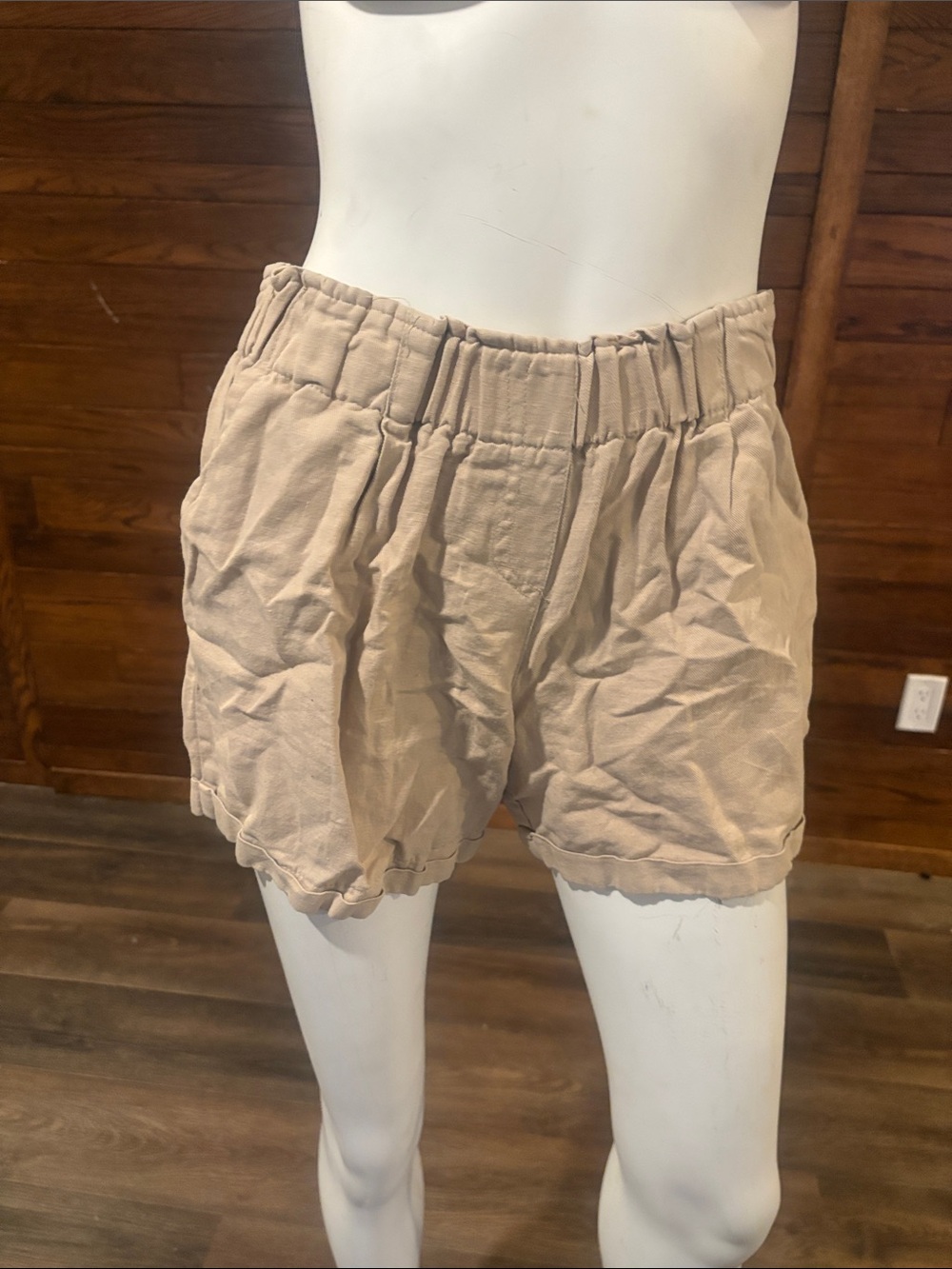Women's Light Beige Elastic-Waist khaki Shorts